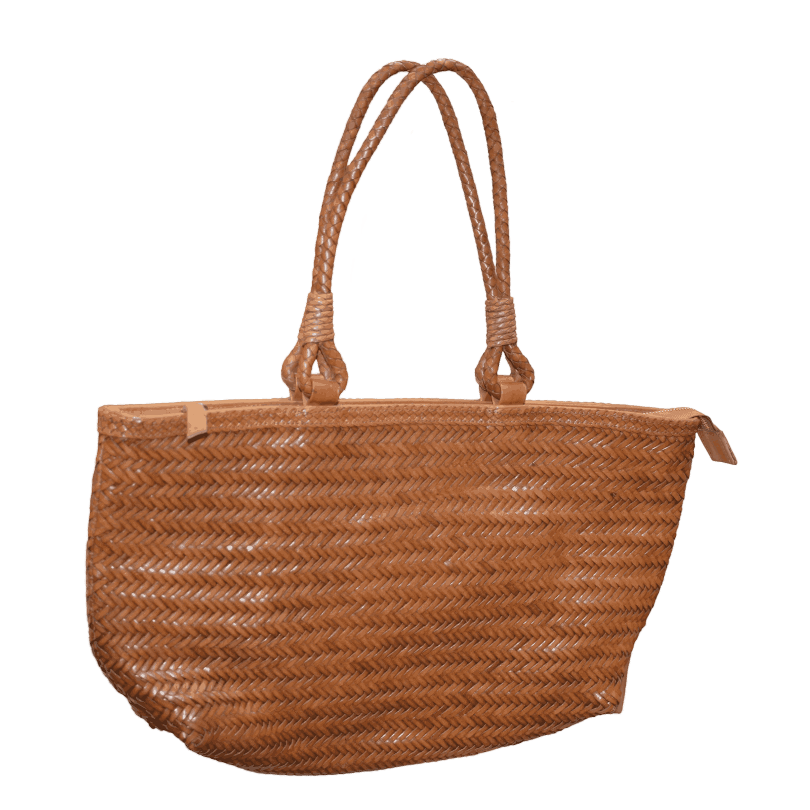 Cognac Herringbone Woven Tote Bag