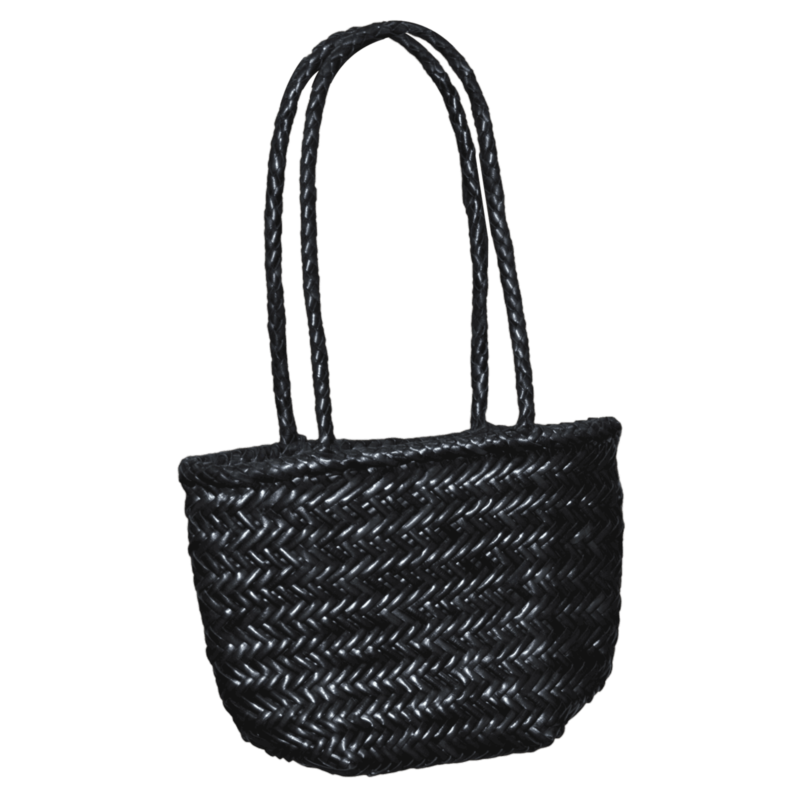 Black Herringbone Woven Tote Bag