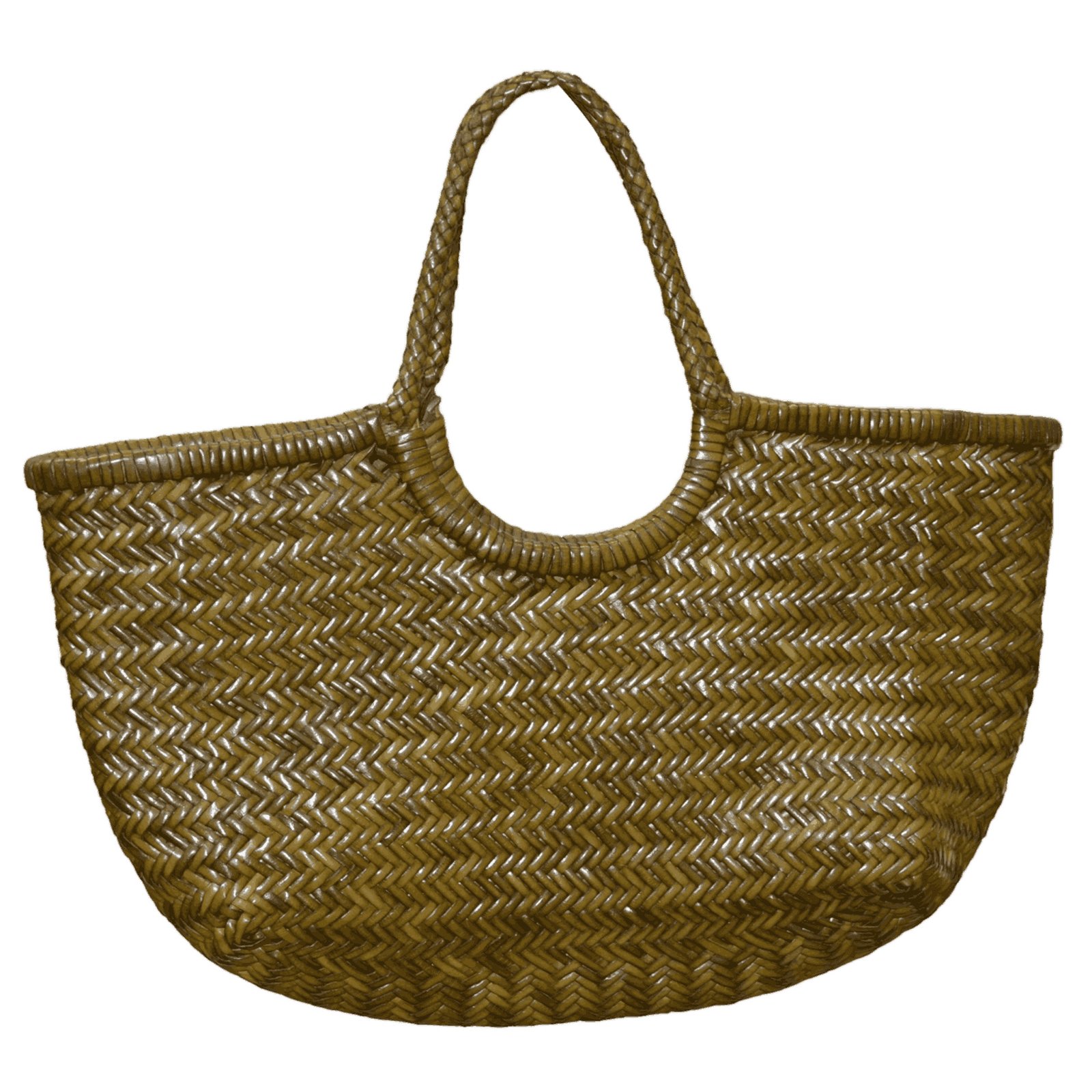 Classic Herringbone Woven Rattan Tote Bag