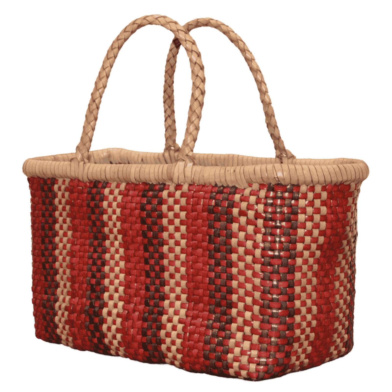 Handwoven Red & Brown Rattan Tote Bag