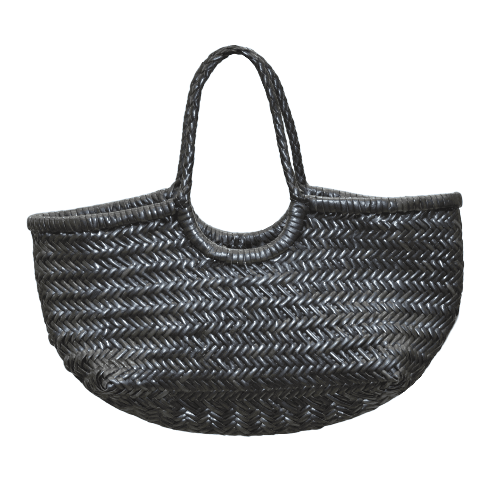 Black Herringbone Woven Tote Bag