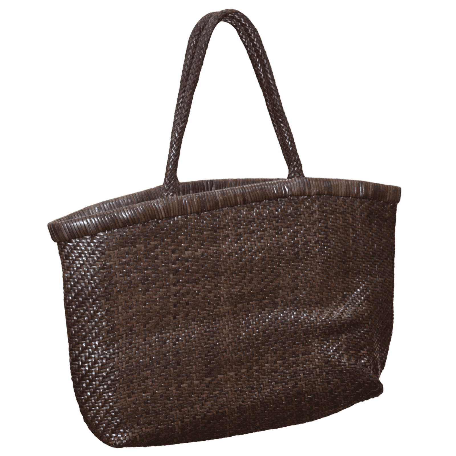 Dark Brown Herringbone Woven Tote Bag