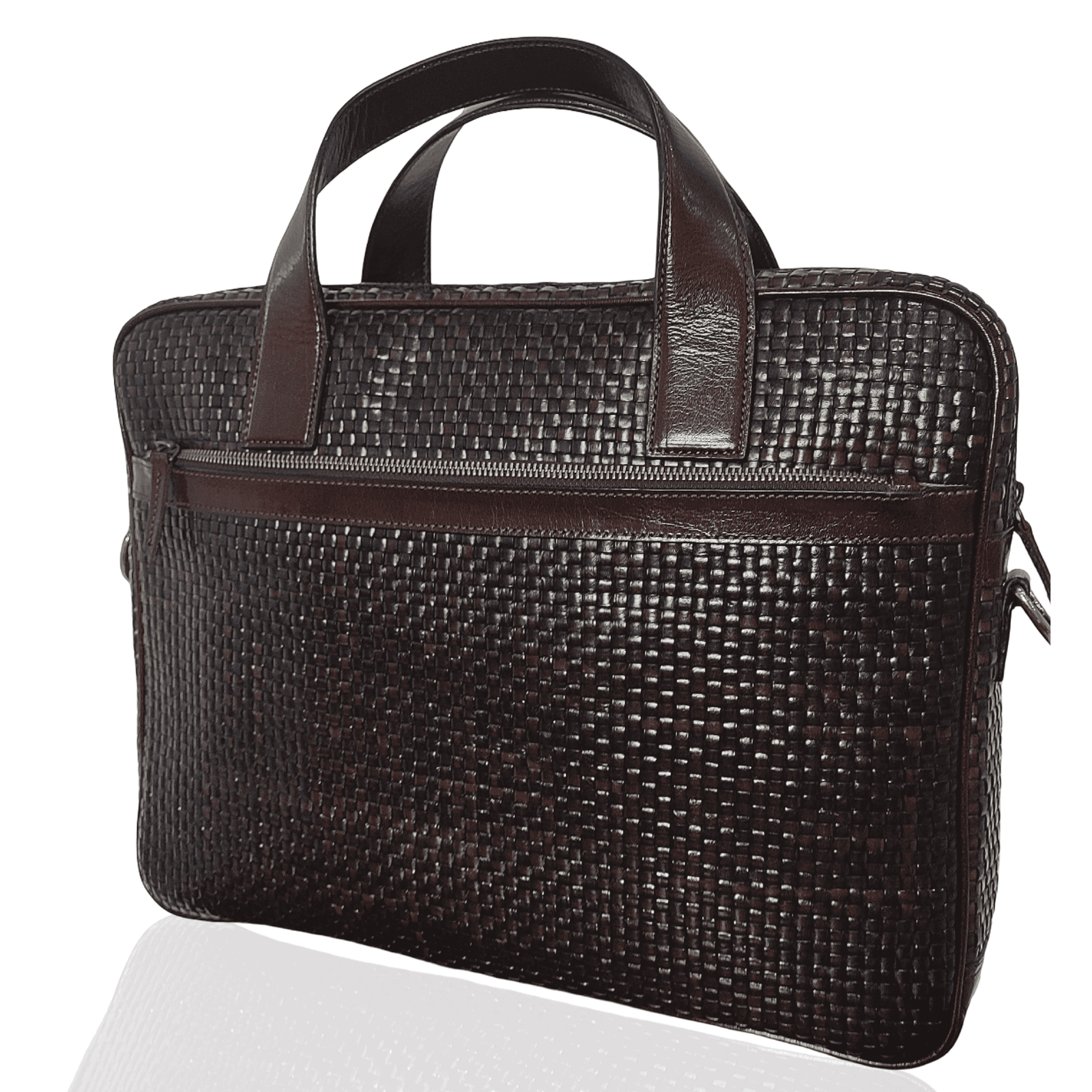 Dark Brown Woven Leather Briefcase