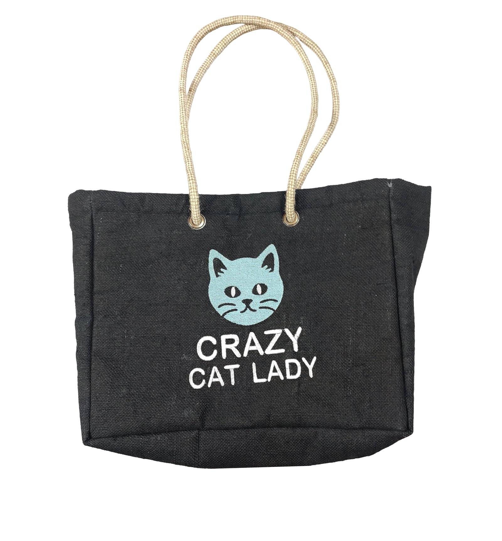 Crazy Cat Lady Black Jute Tote Bag
