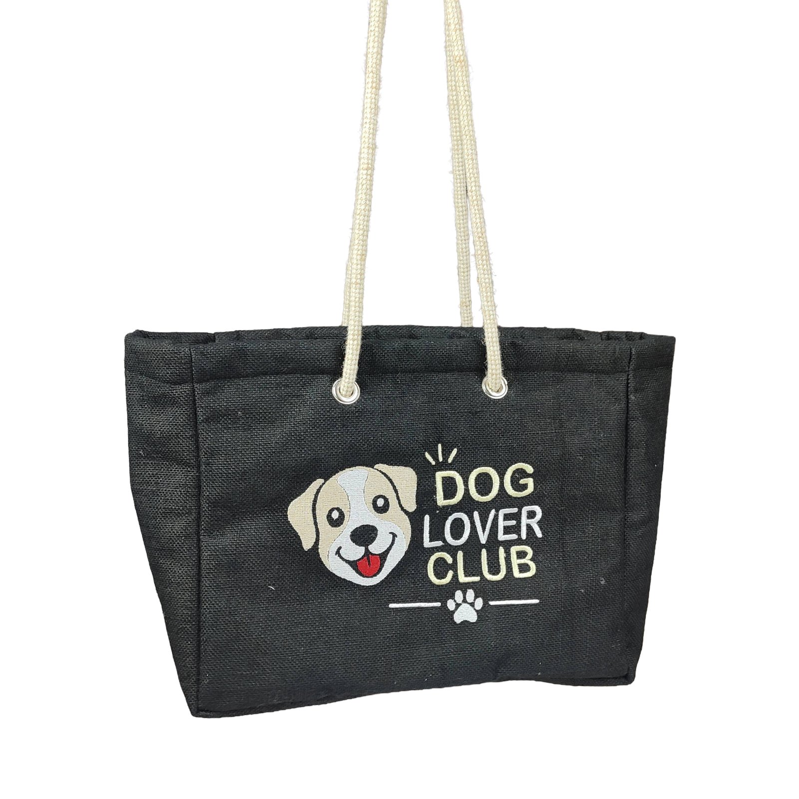 Dog Lover Club Black Jute Tote Bag