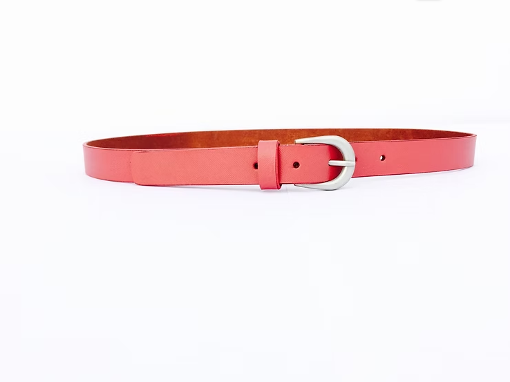 "Cherry Saffiano" Slim Leather Belt