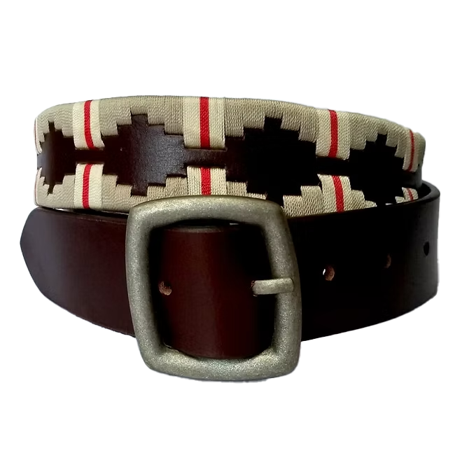 "Crimson Crest" Hand-Stitched Polo Belt