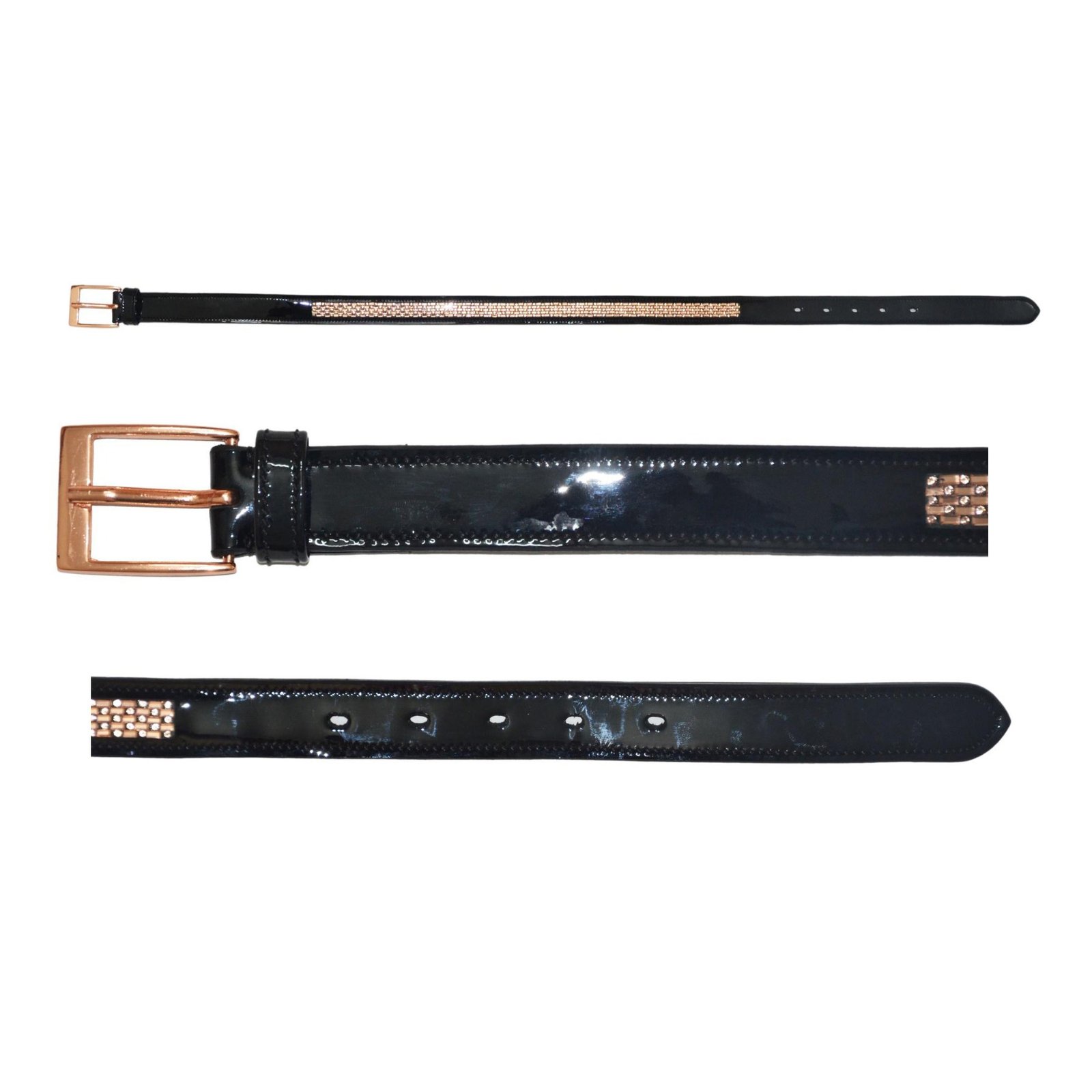 Obsidian Gloss "Rose Gold Horizon" Patent Belt