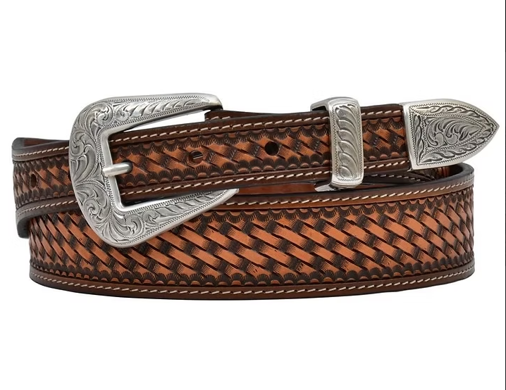 "Laredo Basketweave" Tooled Western Belt