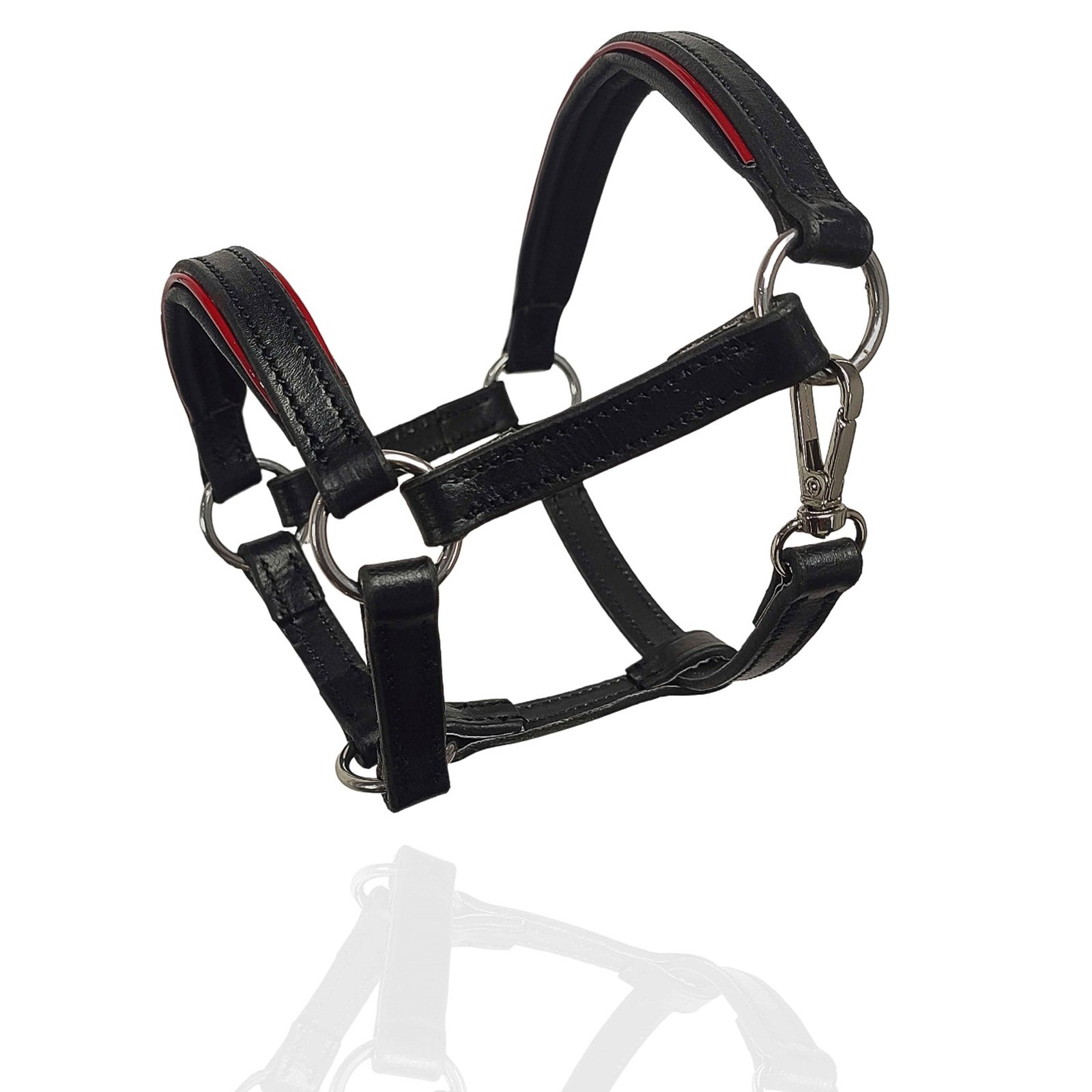 Onyx Leather Performance Halter with Crimson Piping