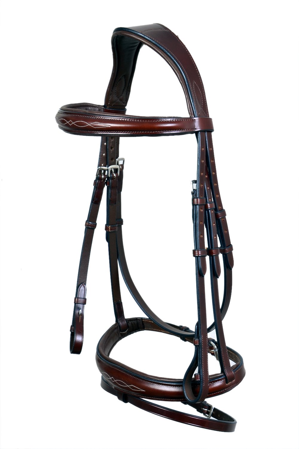 Classic Brown Anatomical Bridle with White Contrast Stitching