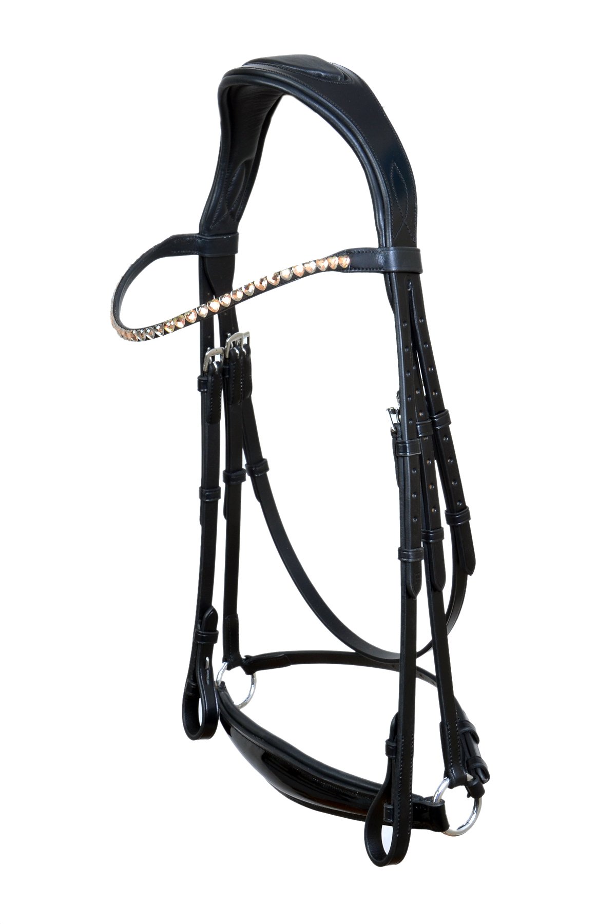 Black Patent Leather Bridle with Rose-Gold Crystal Browband