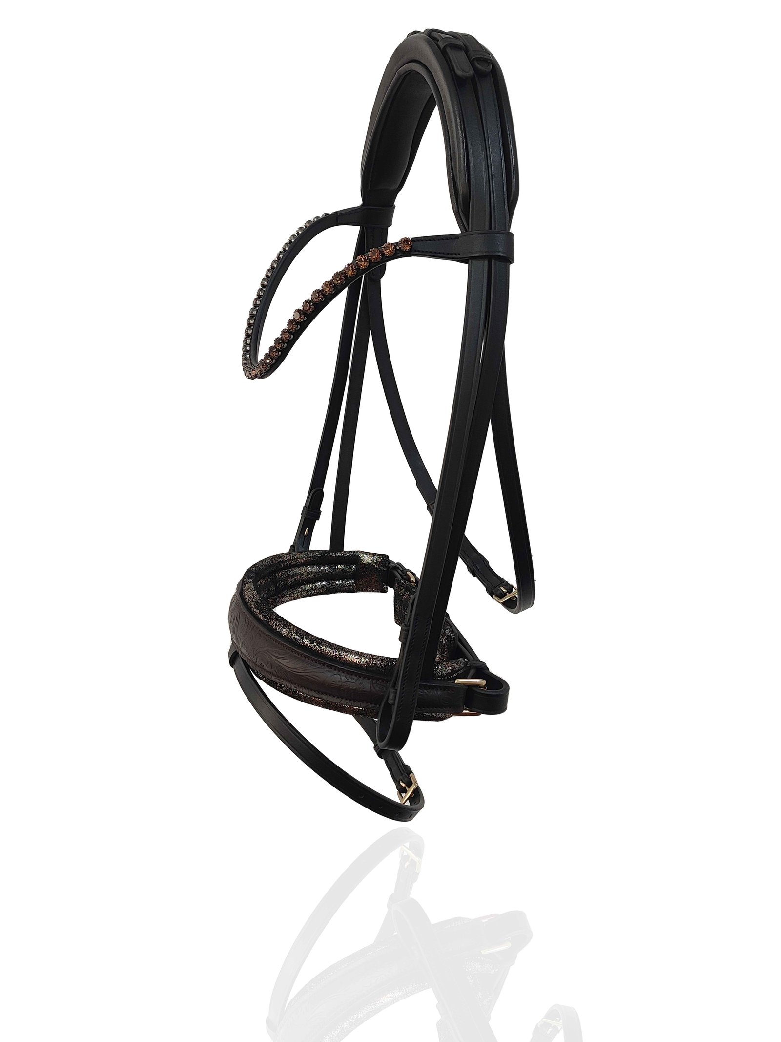 Bronze Shimmer Anatomical Bridle with Amber Crystal Browband