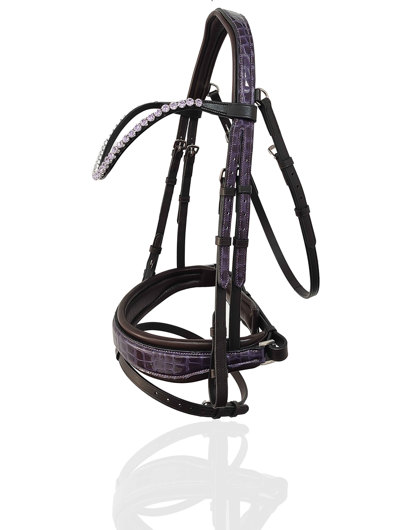 Royal Amethyst Crocodile Print Anatomical Bridle