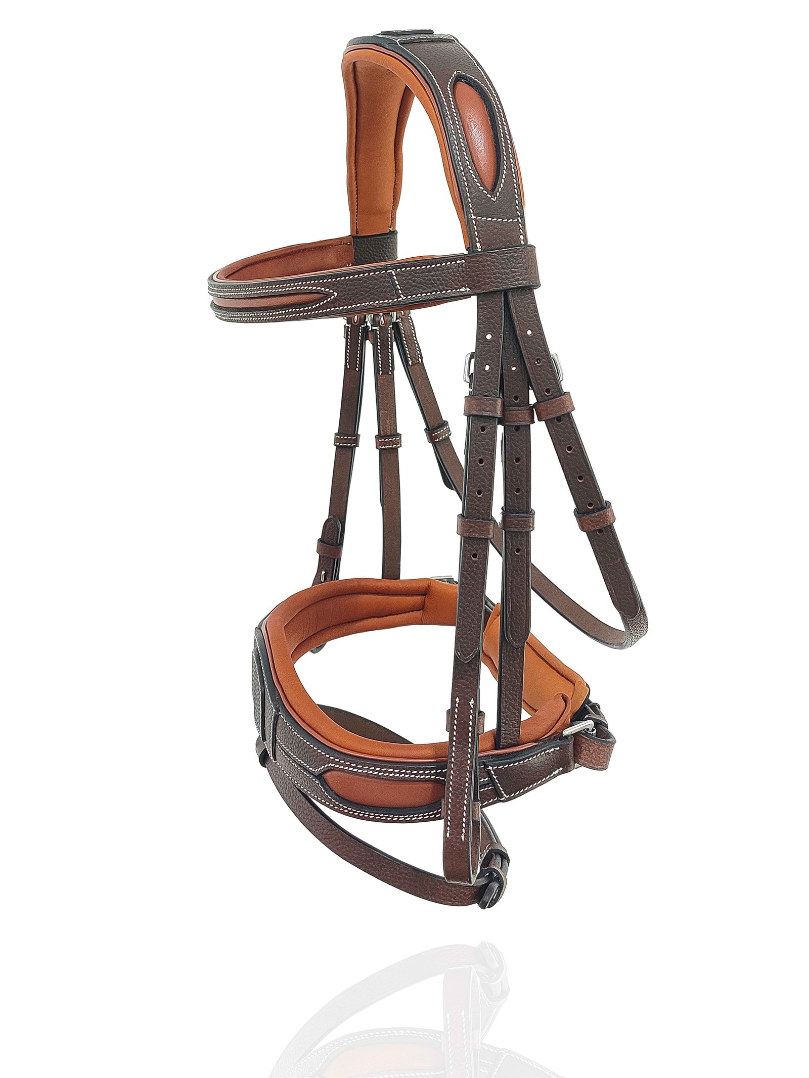 Artisan Two-Tone Grain Leather Bridle with Cognac Padding