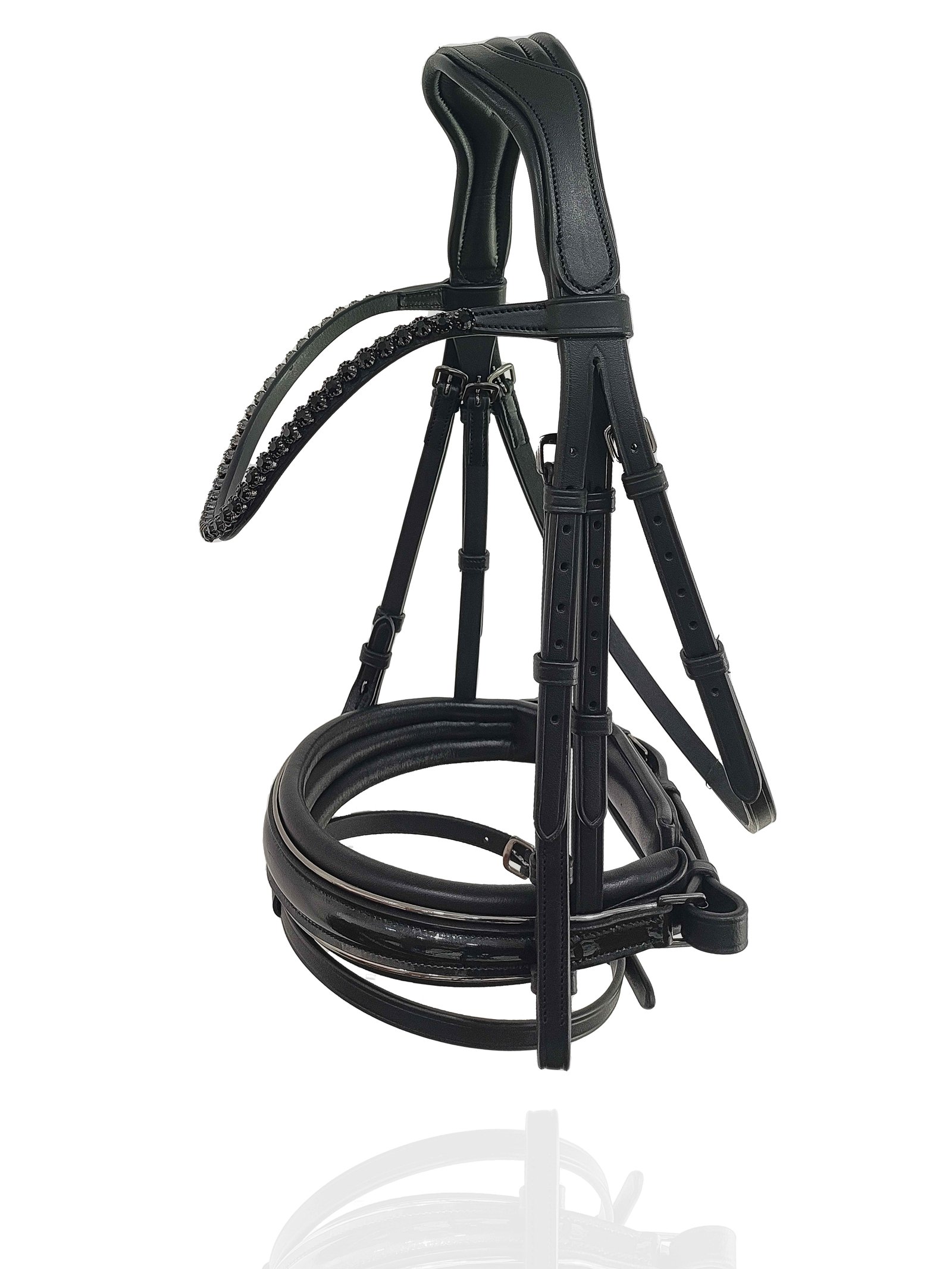 Midnight Stealth Anatomical Bridle with Jet-Black Crystal Browband