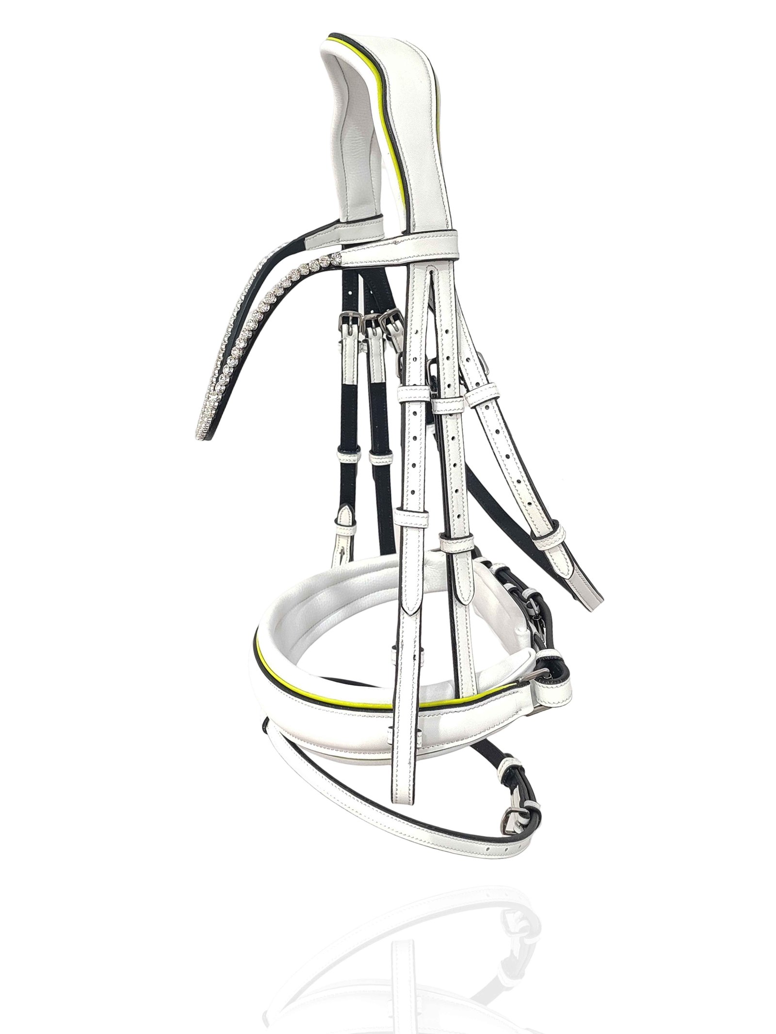 Arctic White Anatomical Bridle with Neon Accent & Crystal Browband