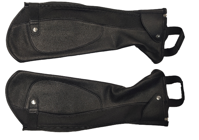 Brown Leather & Black Fabric Half Chaps