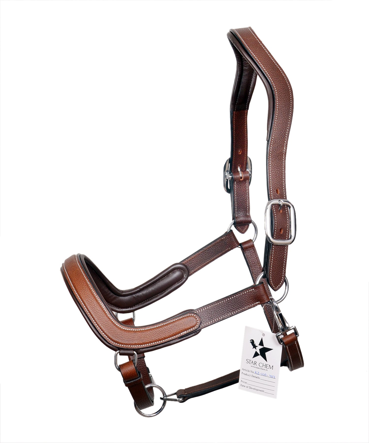 Leather Halter with White Contrast Stitching