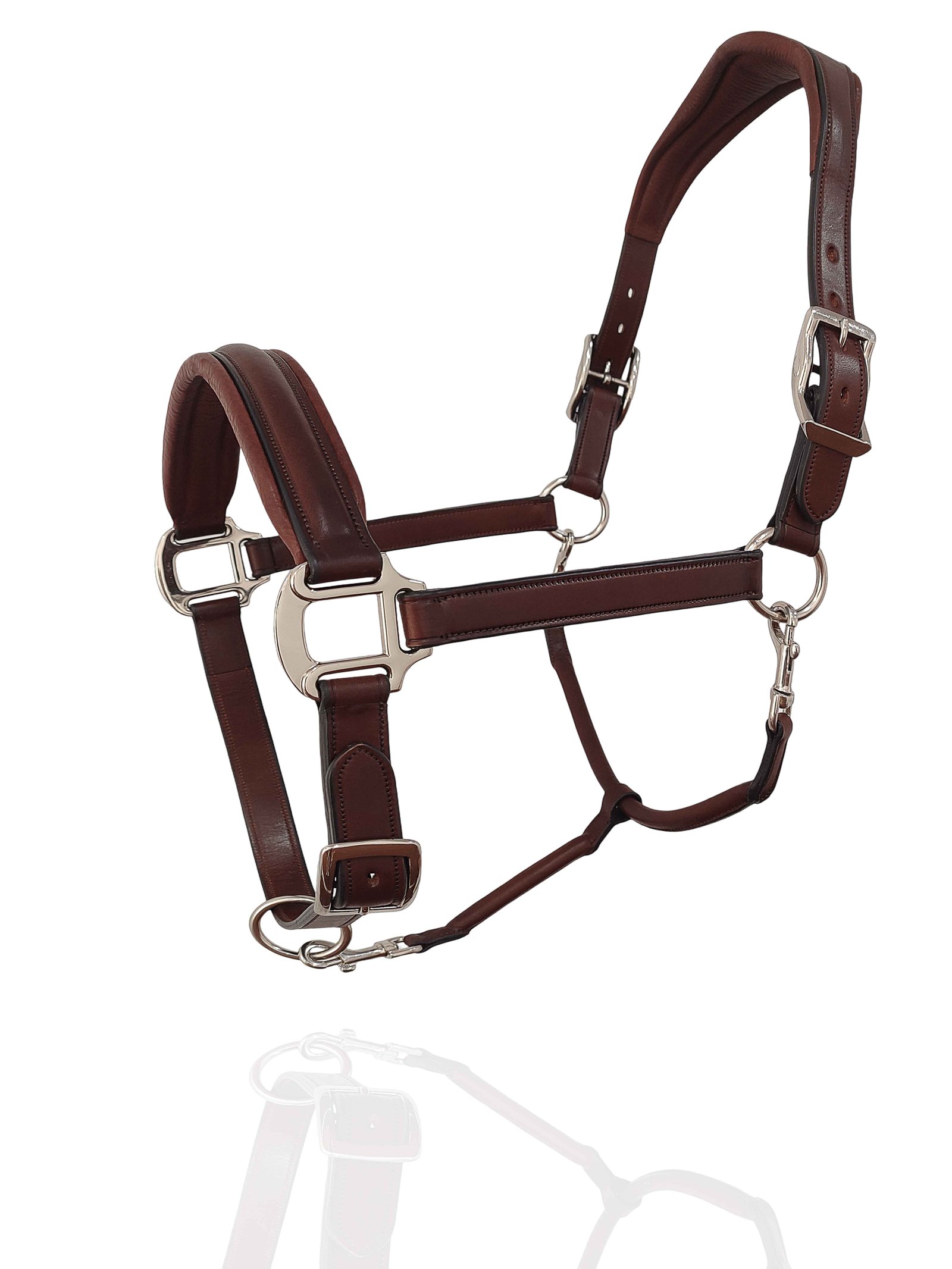 Prestige Mahogany Leather Halter with Satin Chrome Hardware