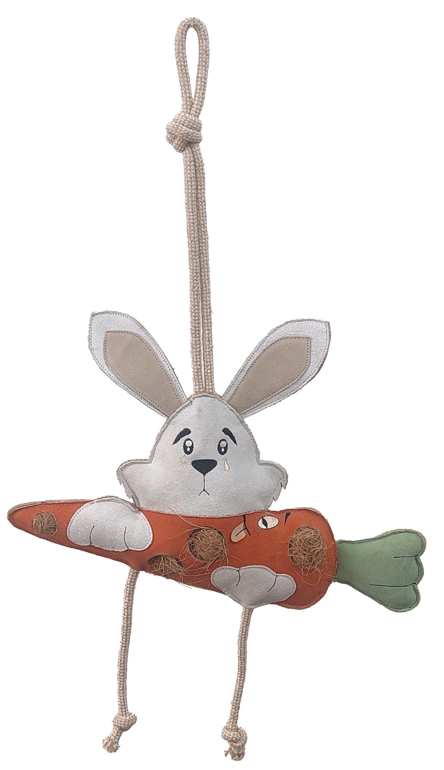 Handcrafted Suede Leather & Jute Rabbit with Carrot Horse Toy