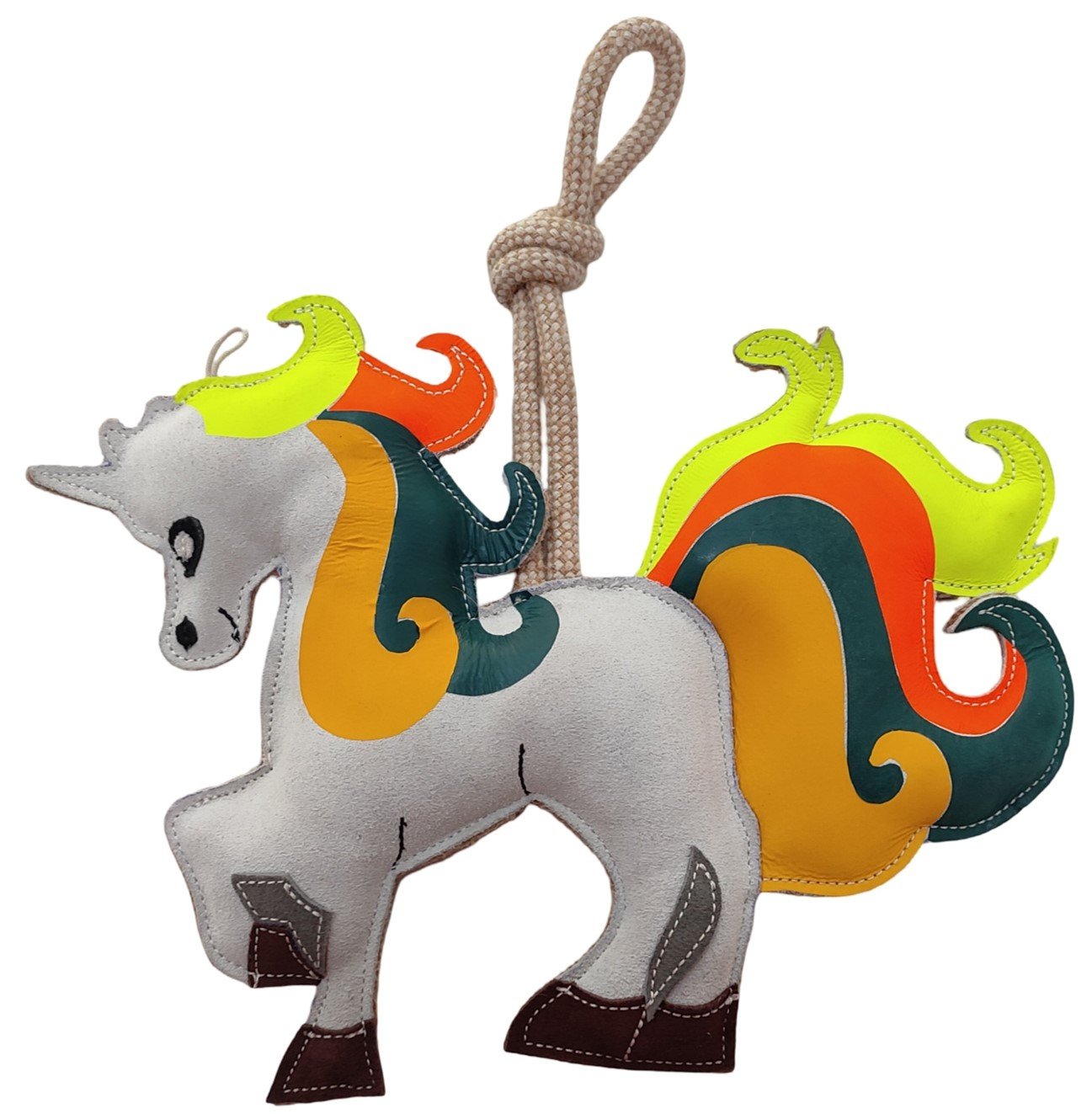 Handcrafted Suede Leather & Jute Rainbow Unicorn Horse Toy