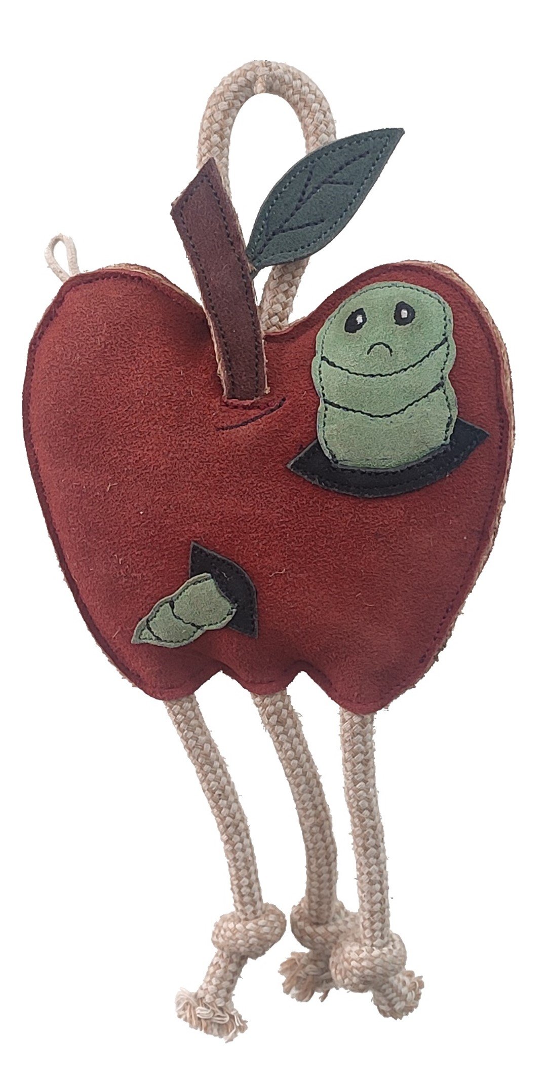 Handcrafted Suede Leather & Jute Apple with Worm Horse Toy
