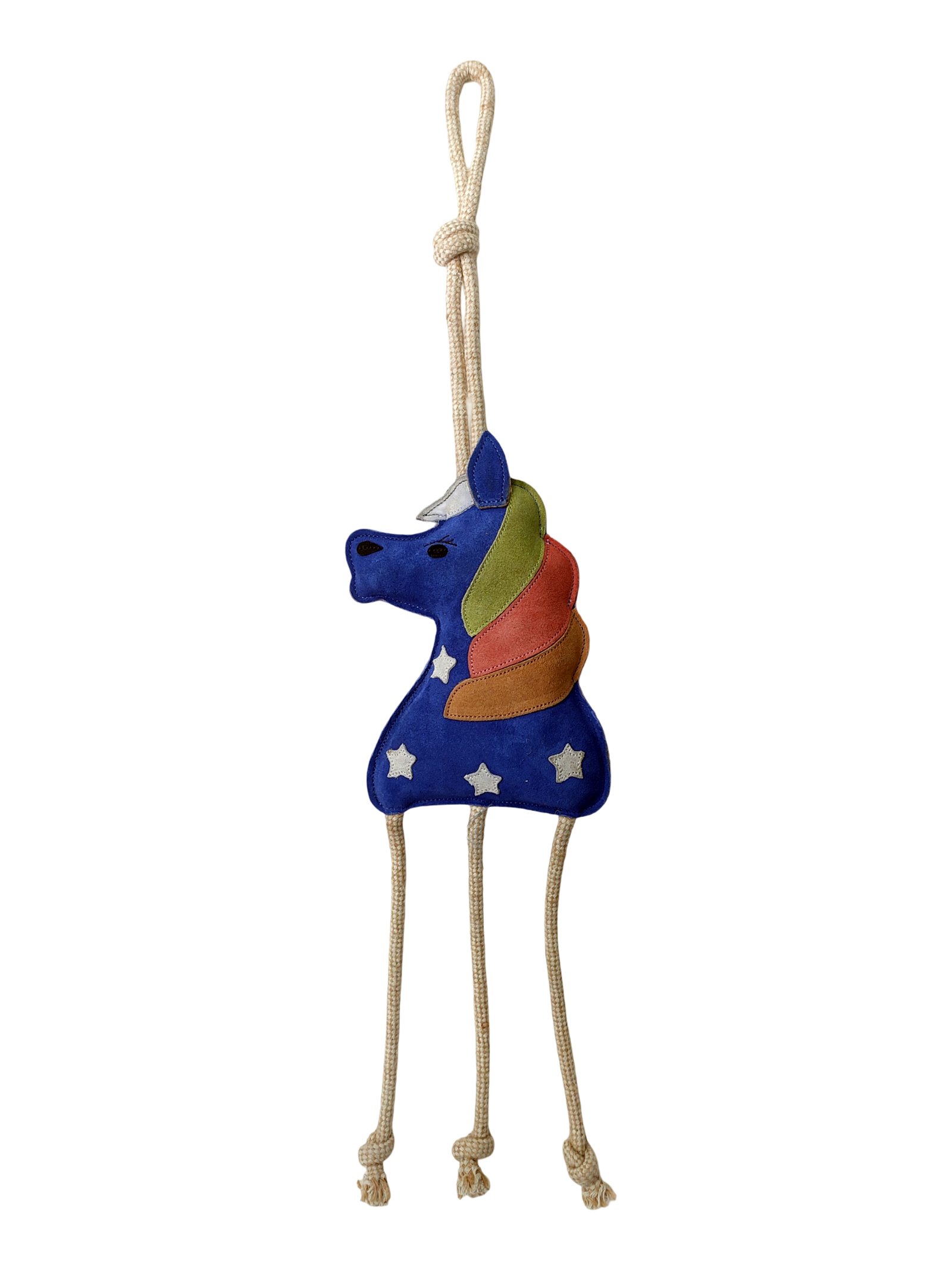 Handcrafted Suede Leather & Jute Blue Star Unicorn Horse Toy