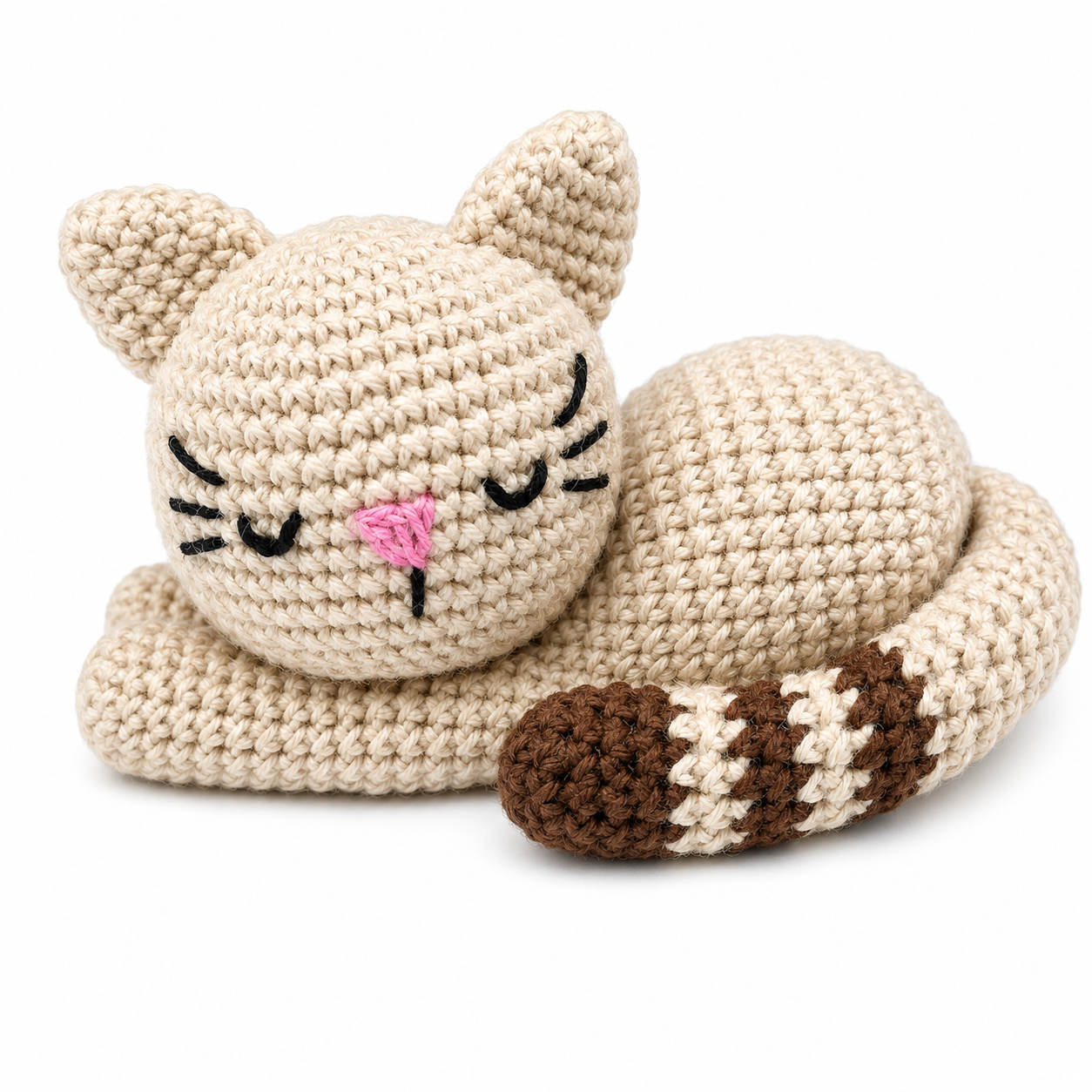 Handcrafted Sleeping Kitty Cat Crochet Amigurumi Plush Toy
