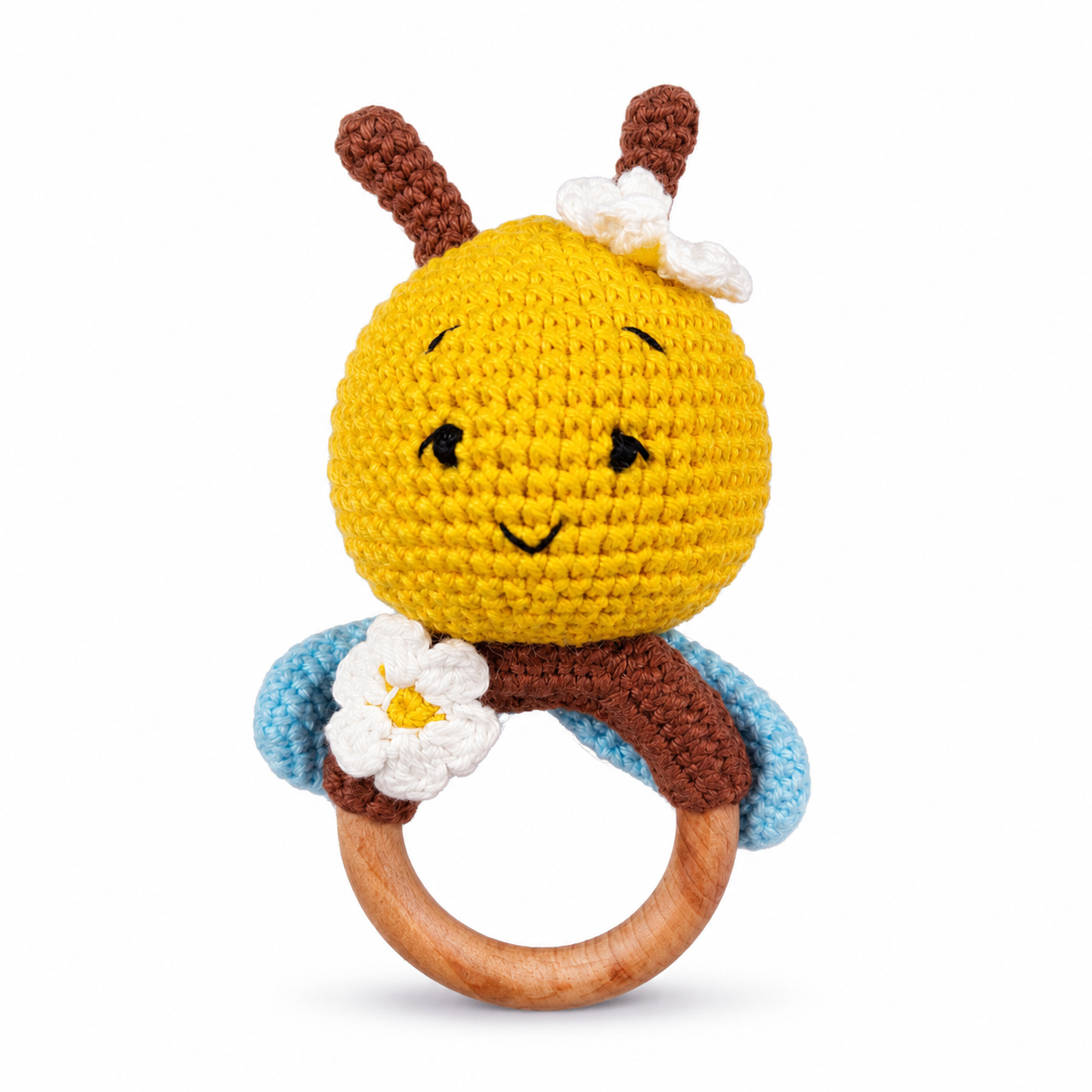 Handcrafted Crochet Snail Wooden Ring Teether Toy