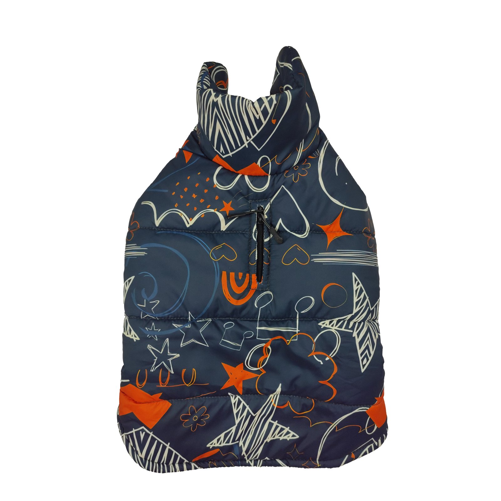 Playful Doodle Print Quilted Dog Puffer Coat