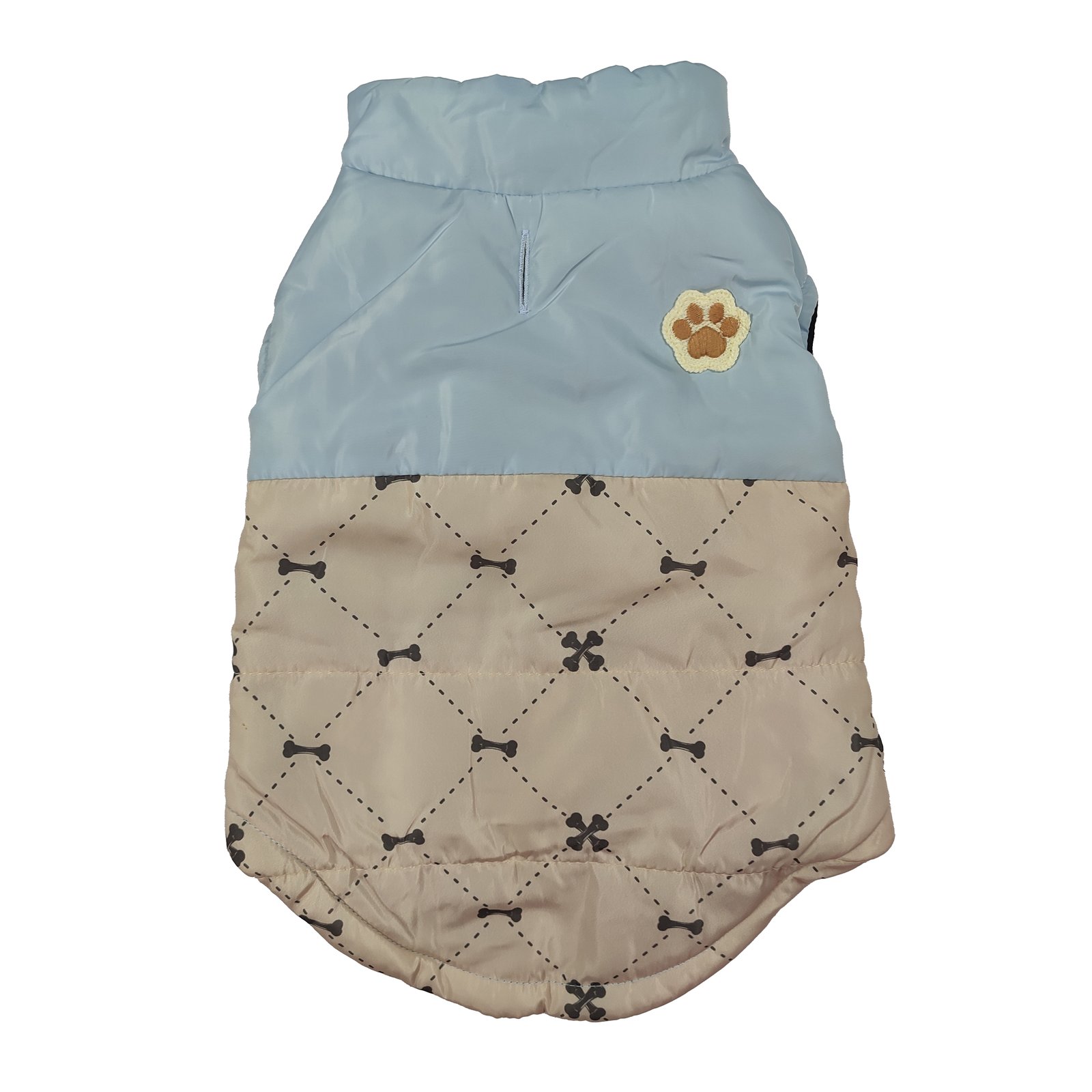 Two-Tone Bone Print Quilted Dog Puffer Coat