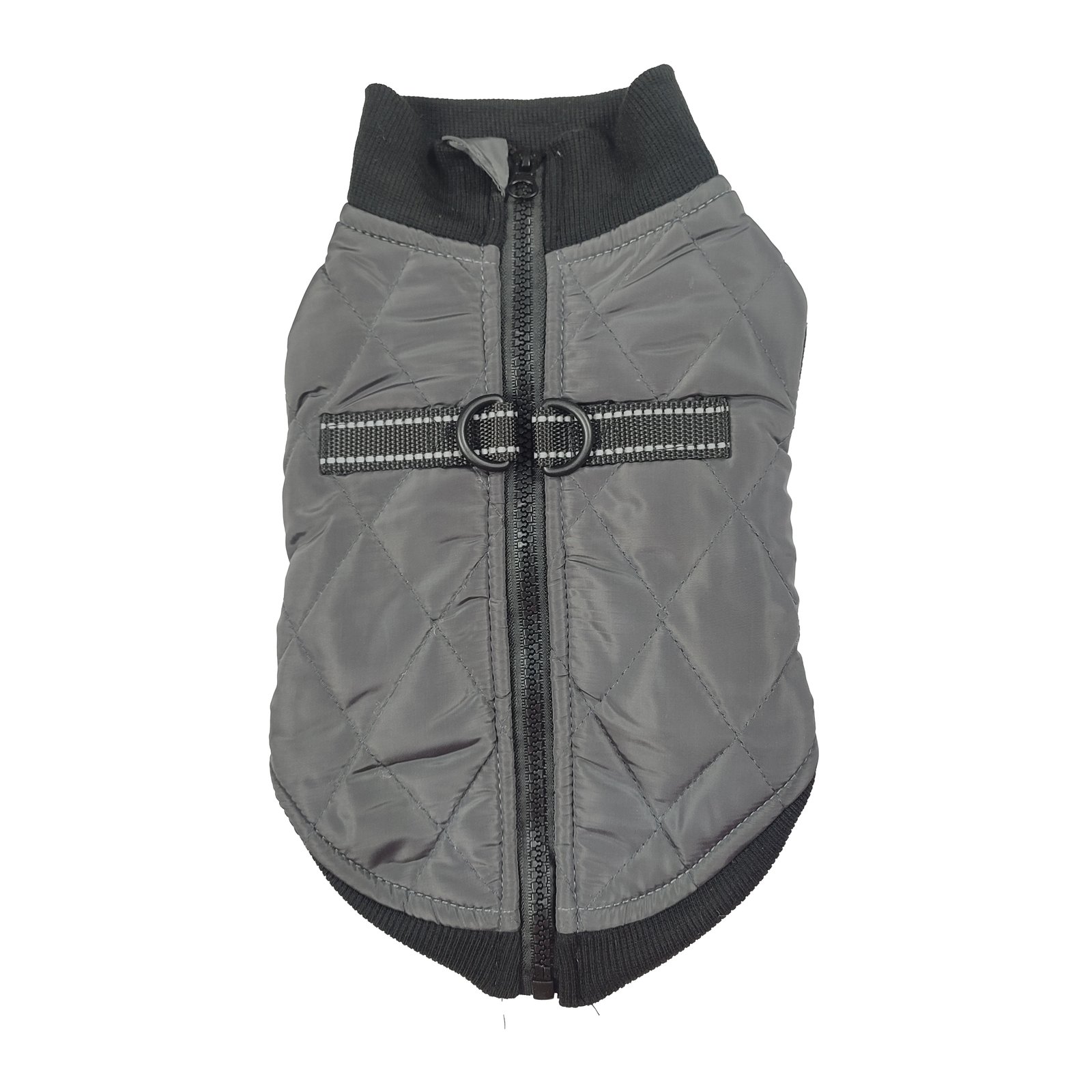Charcoal Quilted Winter Dog Vest with Built-in Harness