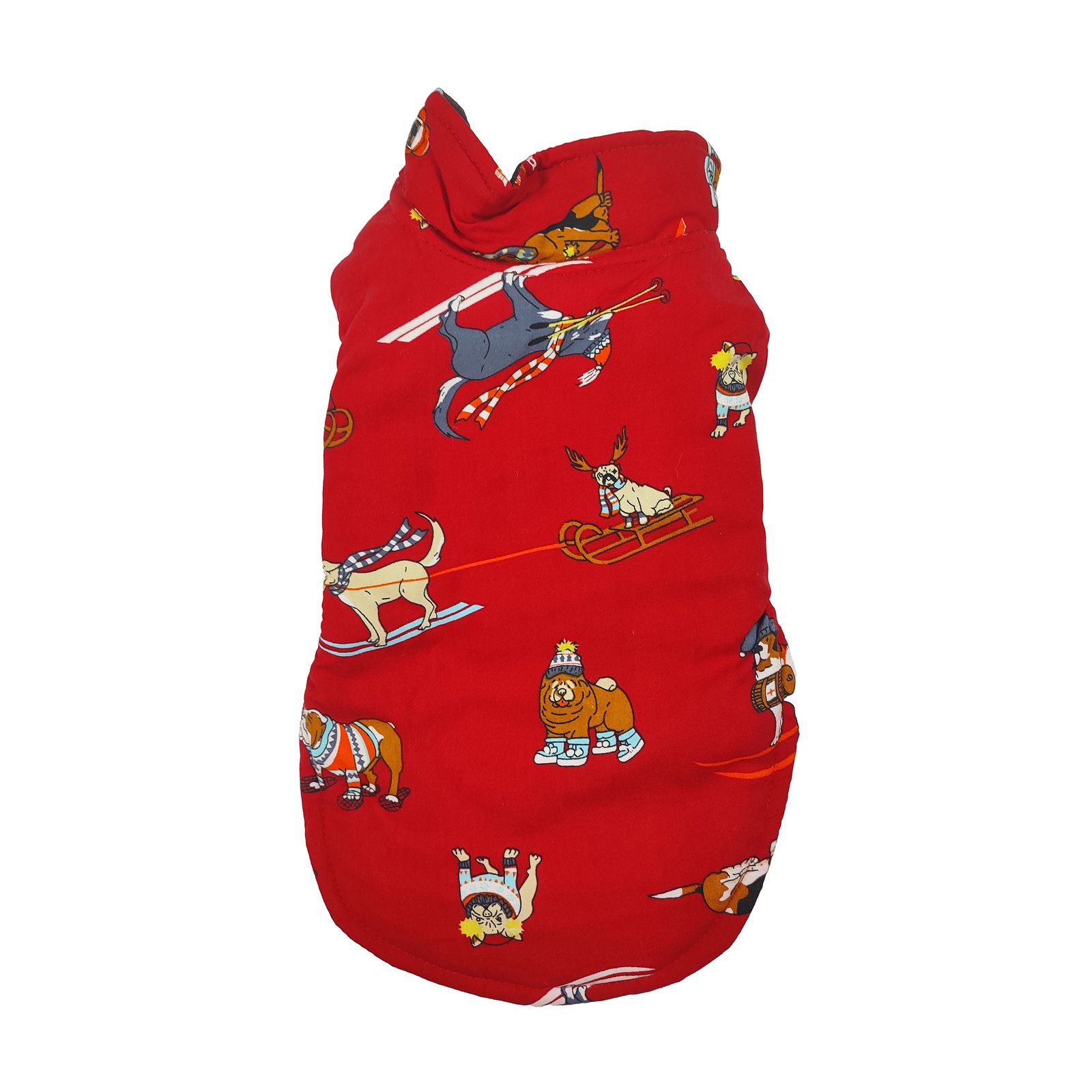 Playful Winter Dogs Print Red Dog Coat