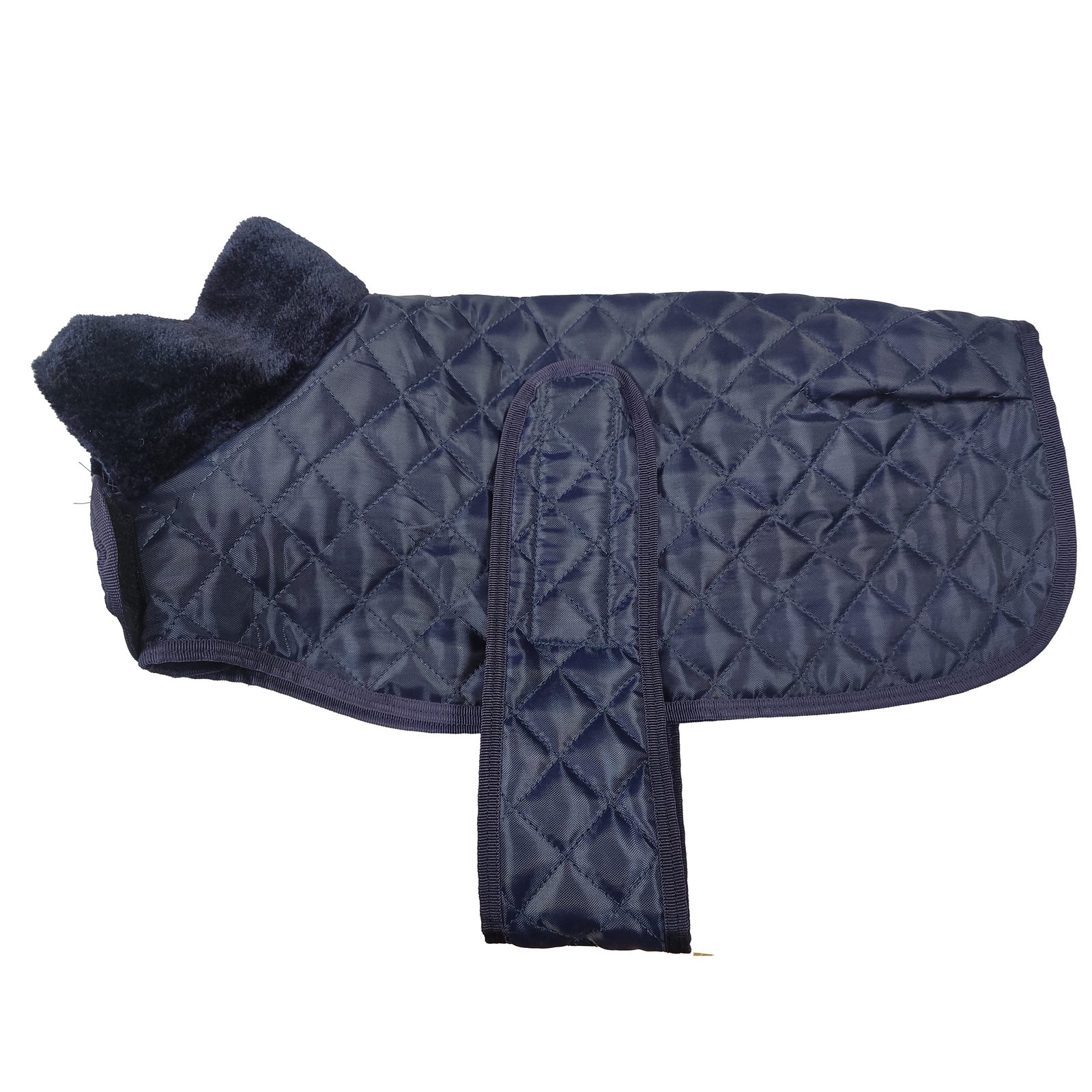 Classic Quilted Navy Blue Dog Utility Coat with Faux-Fur Collar