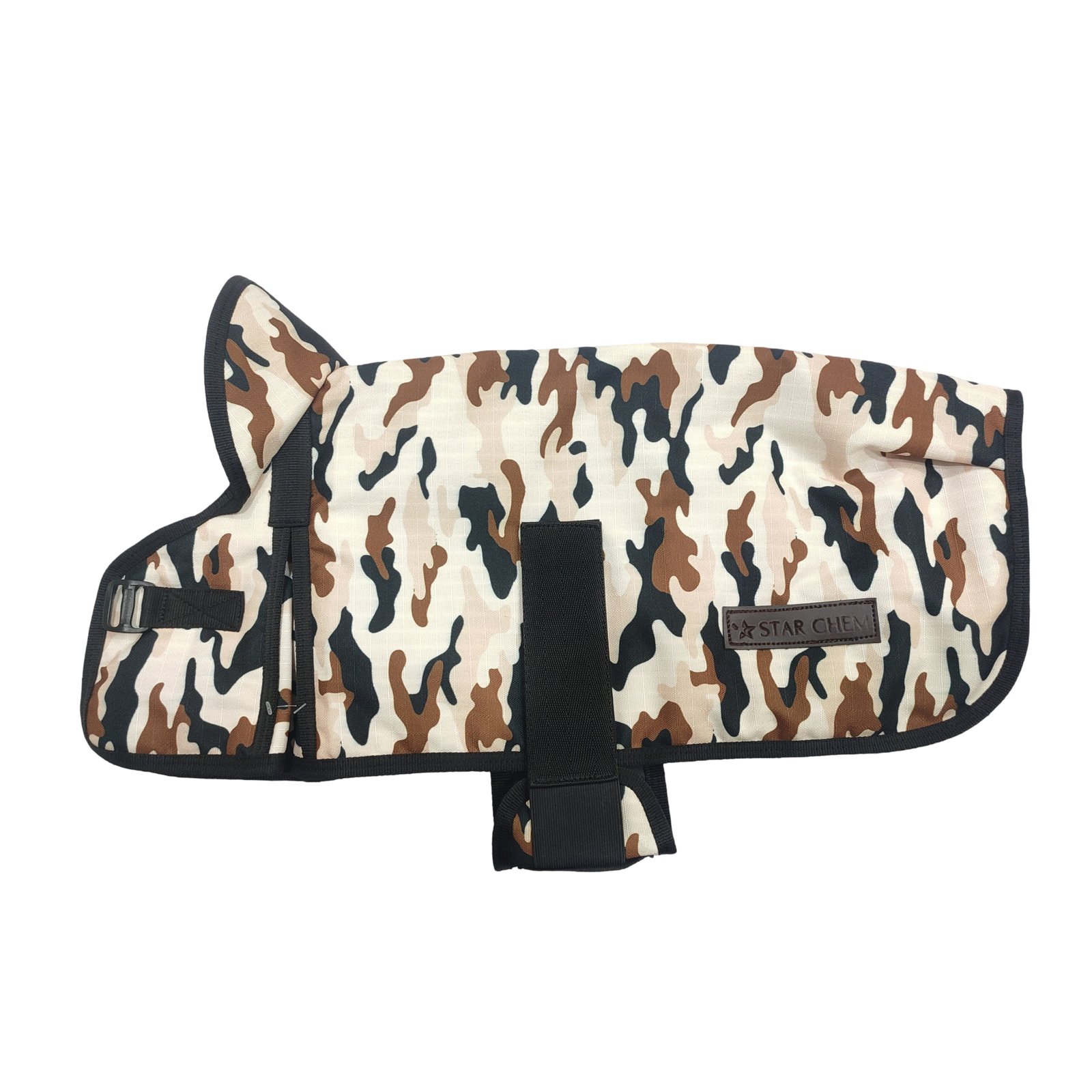 Desert Camo Utility Dog Coat with Black Trim