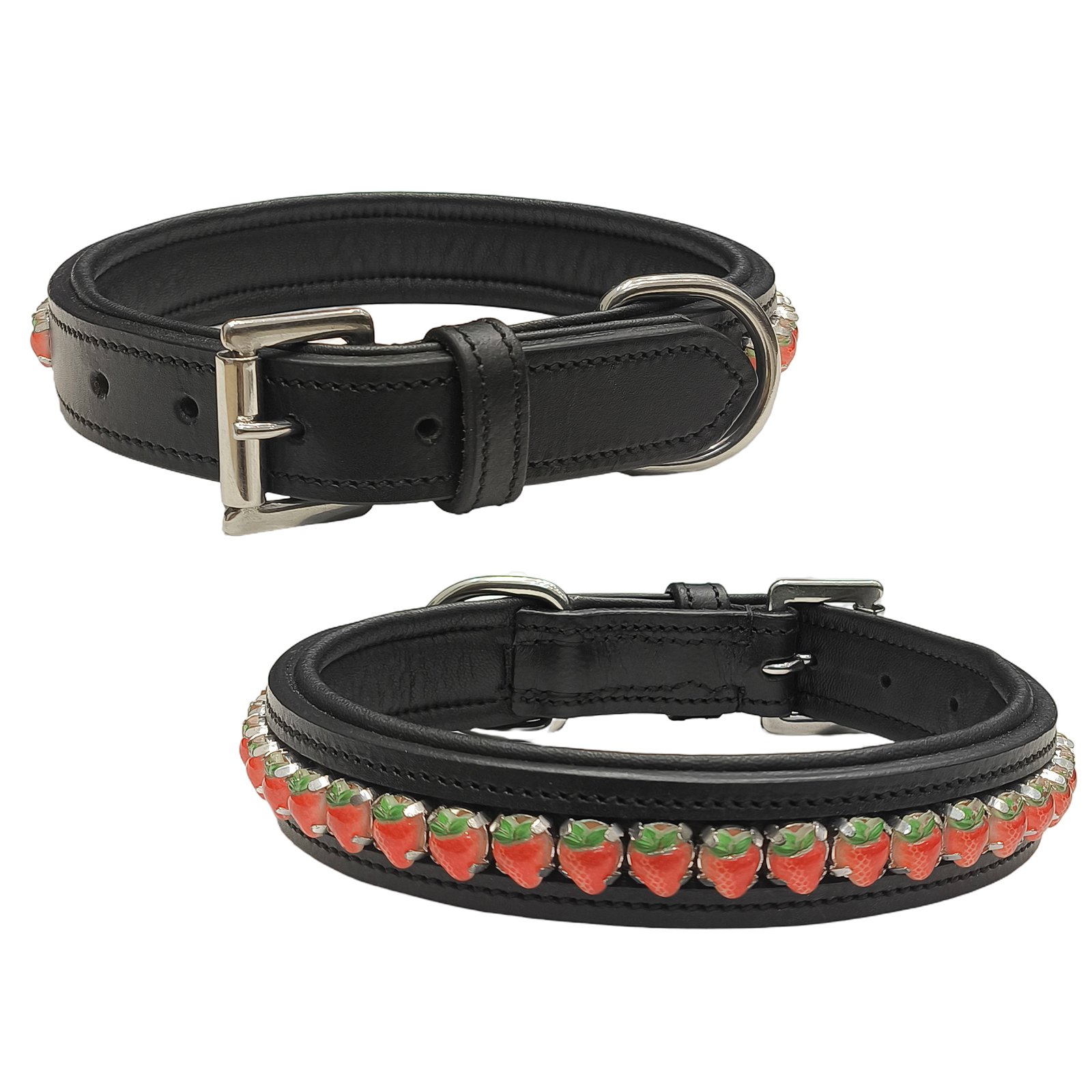 Classic Brown Leather Dog Collar with Gold Chevron Trim