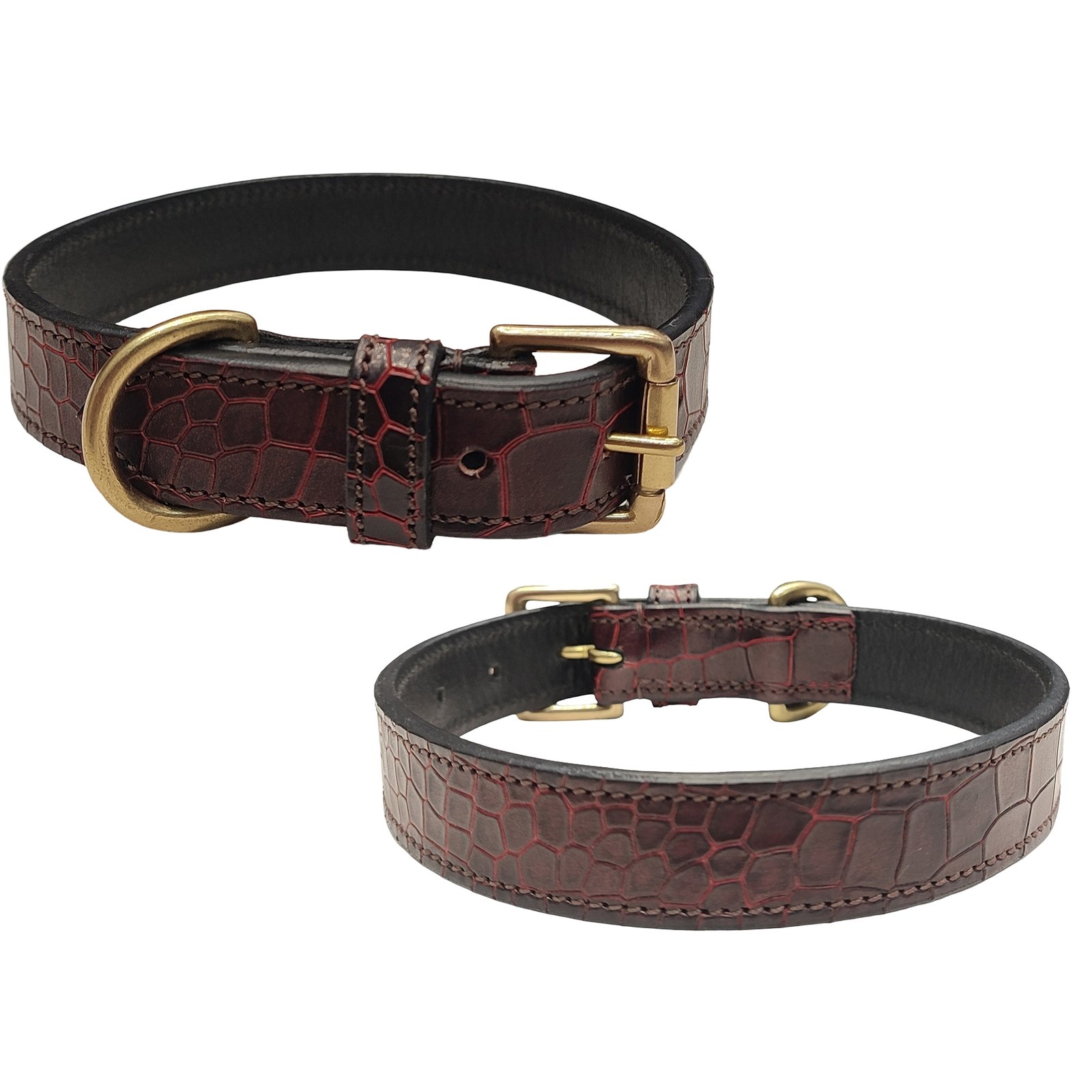 Rich Brown Croc-Embossed Dog Collar
