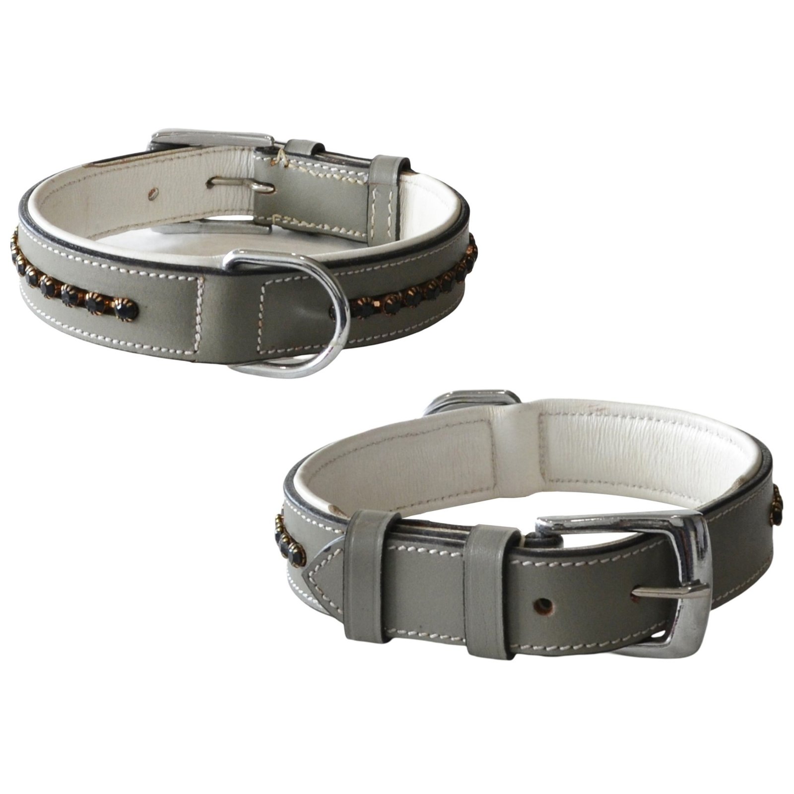 Grey Crystal-Studded Dog Collar