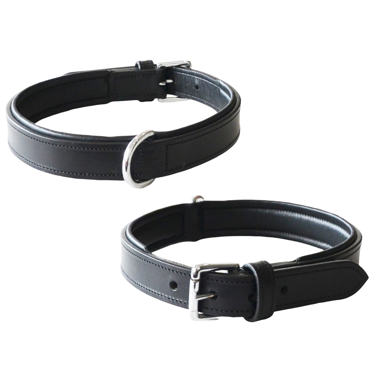 Classic Padded Black Leather Dog Collar