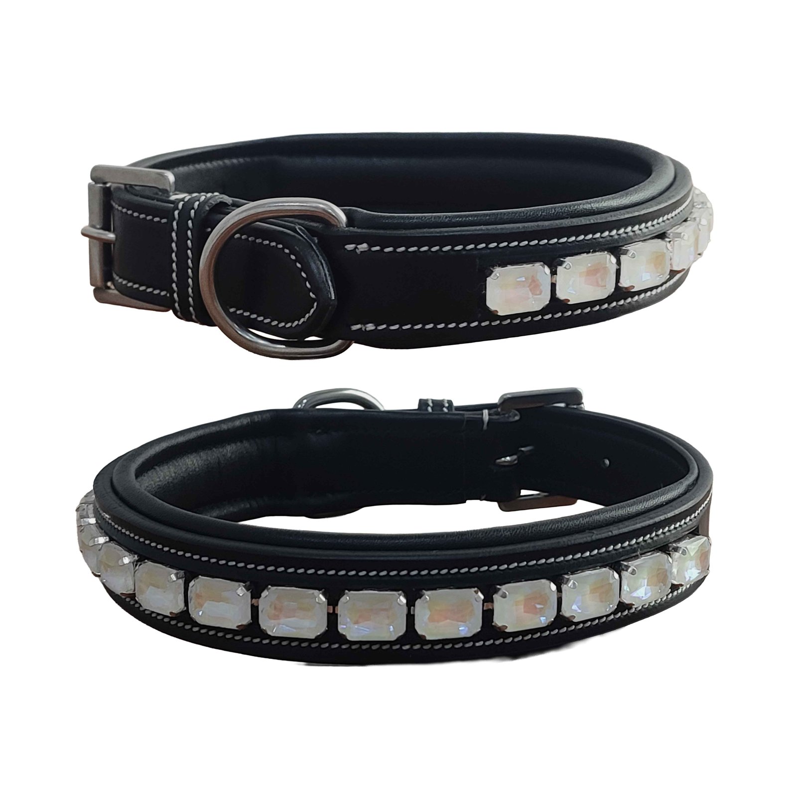 Crystal Luxe Padded Leather Dog Collar