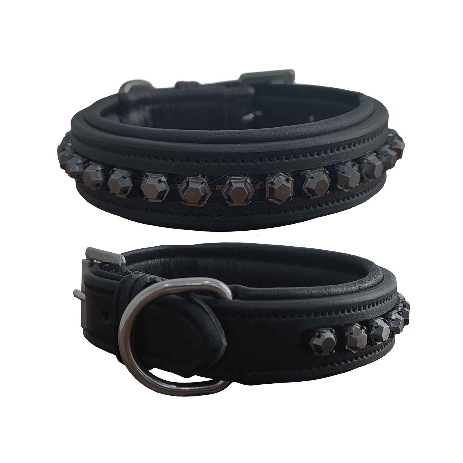 Onyx Crystal Padded Leather Dog Collar