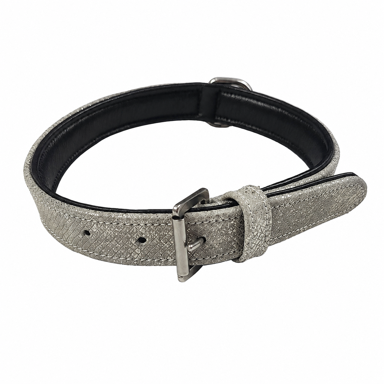 Luxury Metallic Textured Padded Leather Dog Collar