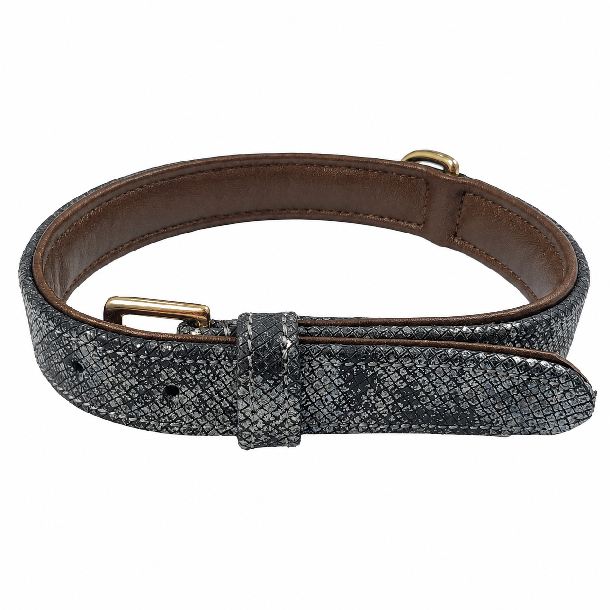 Luxury Gunmetal Textured Padded Leather Dog Collar