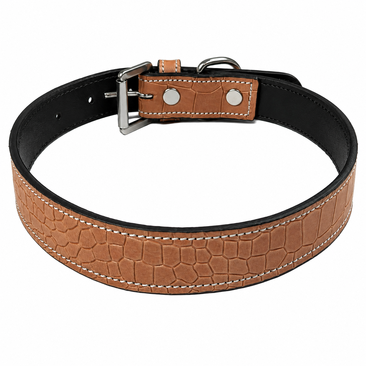 Alligator-Embossed Padded Leather Dog Collar