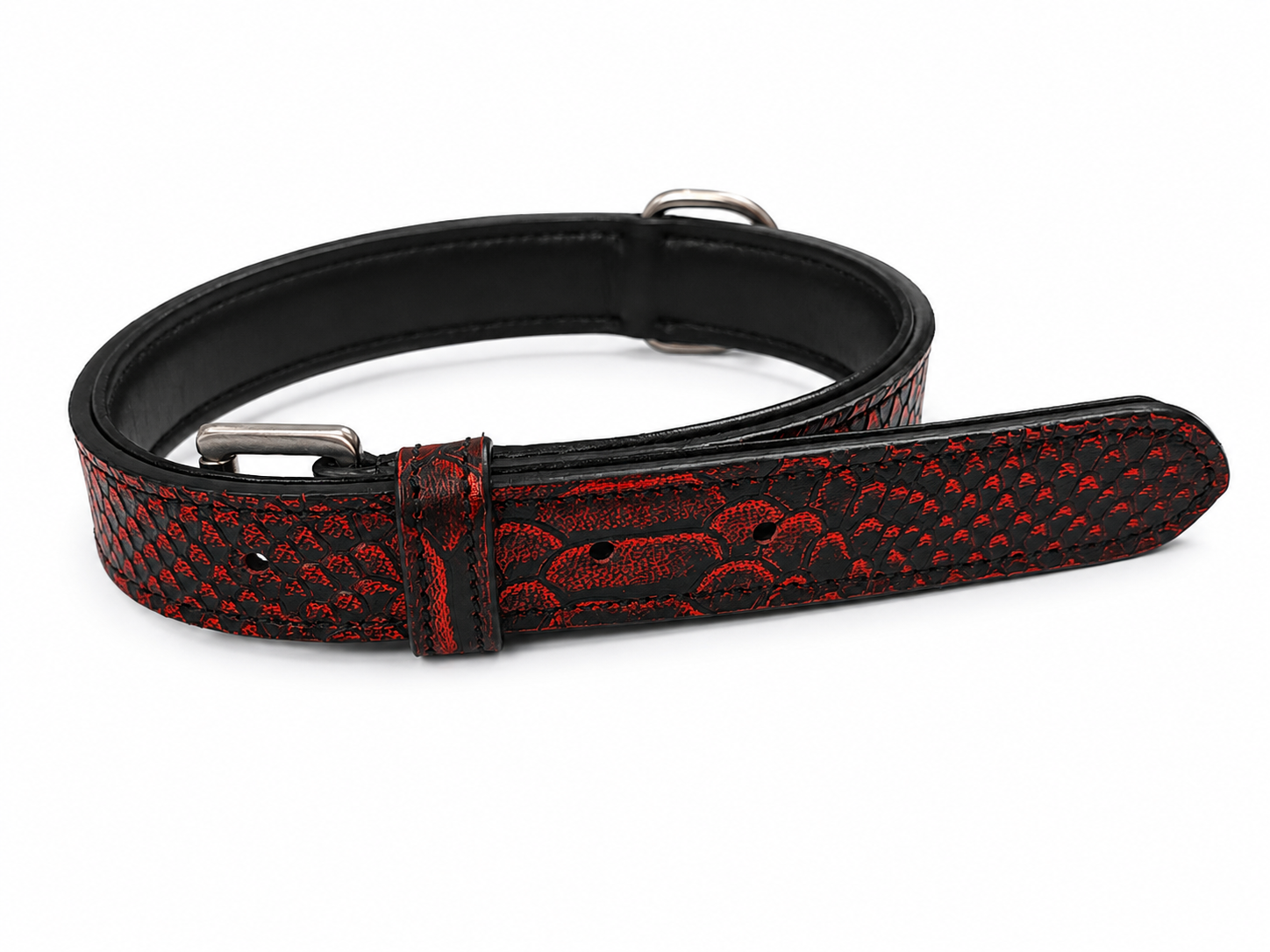 Luxury Crimson Snakeskin-Embossed Padded Leather Dog Collar