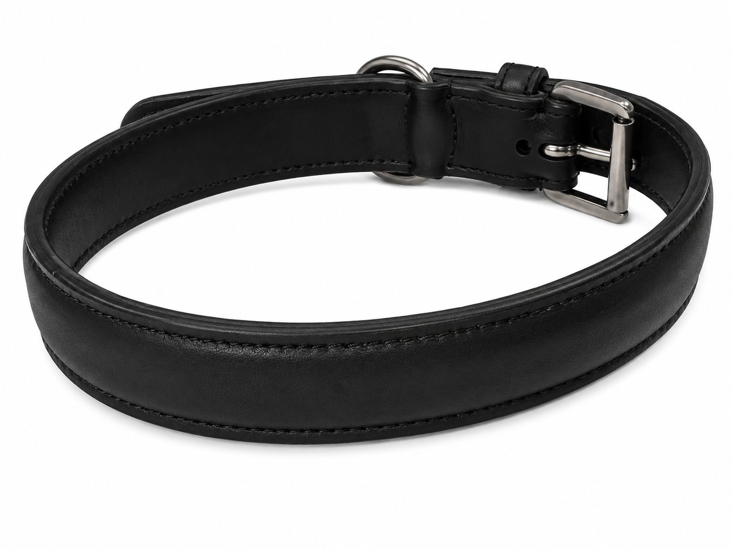 Classic Premium Padded Black Leather Dog Collar