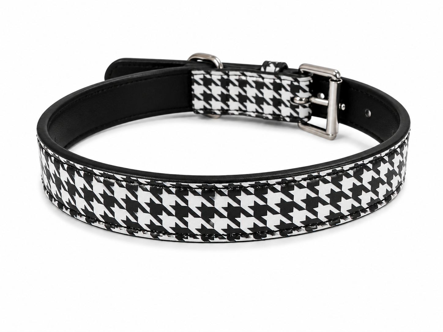 High-Fashion Houndstooth Padded Leather Dog Collar