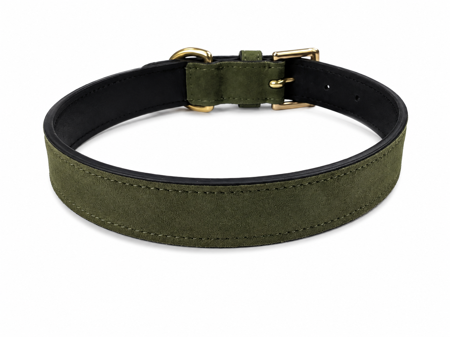 Olive Green Suede Padded Leather Dog Collar