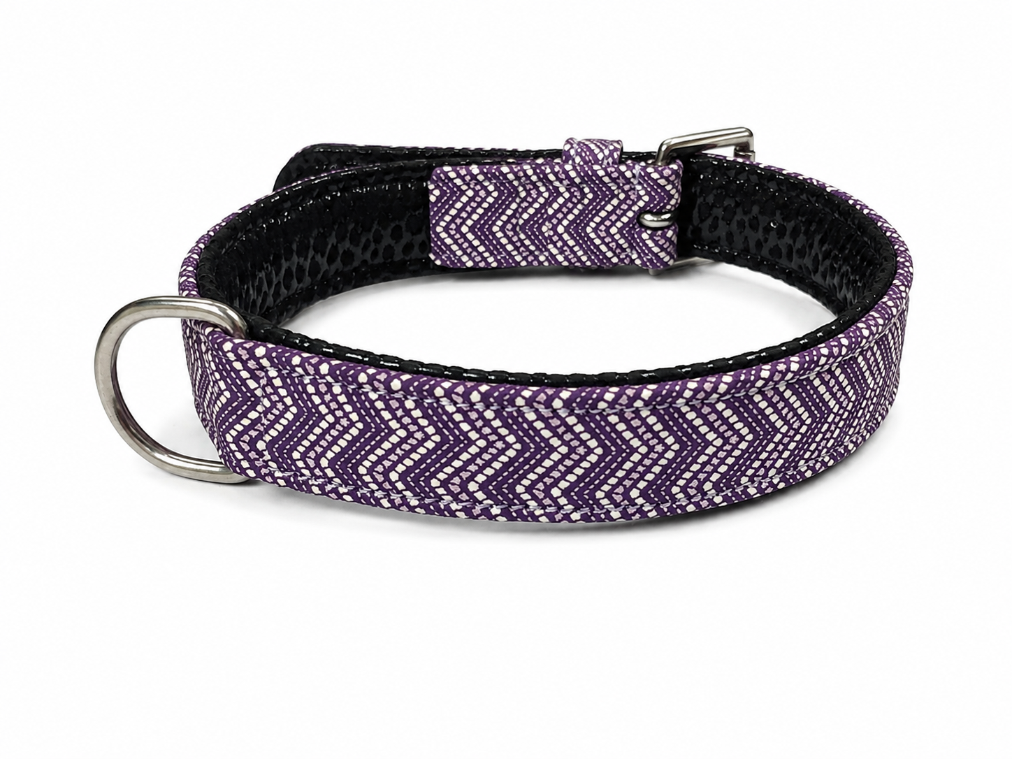 Vibrant Purple Chevron Padded Leather Dog Collar